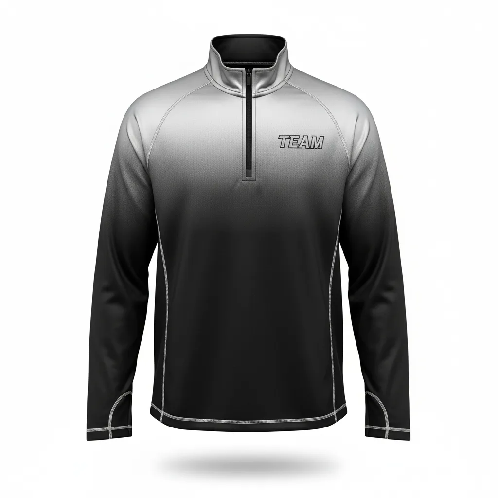 Custom Volleyball Quarter Zip Pullover - Black, Silver - Quarter Zip Pullover Metallic Fade - Front View - HAMCO Sports Inc.
