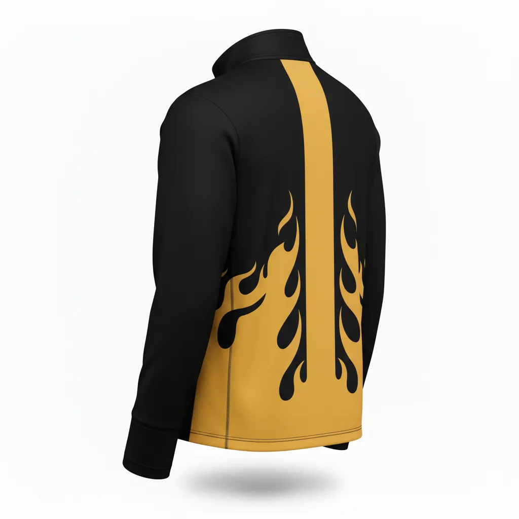 Custom Volleyball Quarter Zip Pullover - Black, Gold - Quarter Zip Pullover Vegas Flame Design - Back View - HAMCO Sports Inc.