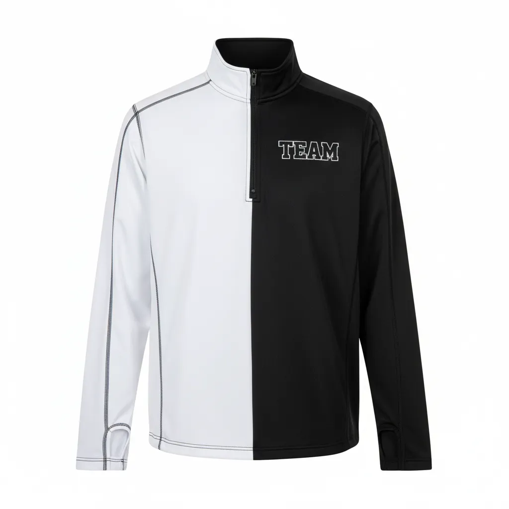 Custom Volleyball Quarter Zip Pullover - Black, White - Quarter Zip Pullover Half And Half - Front View - HAMCO Sports Inc.
