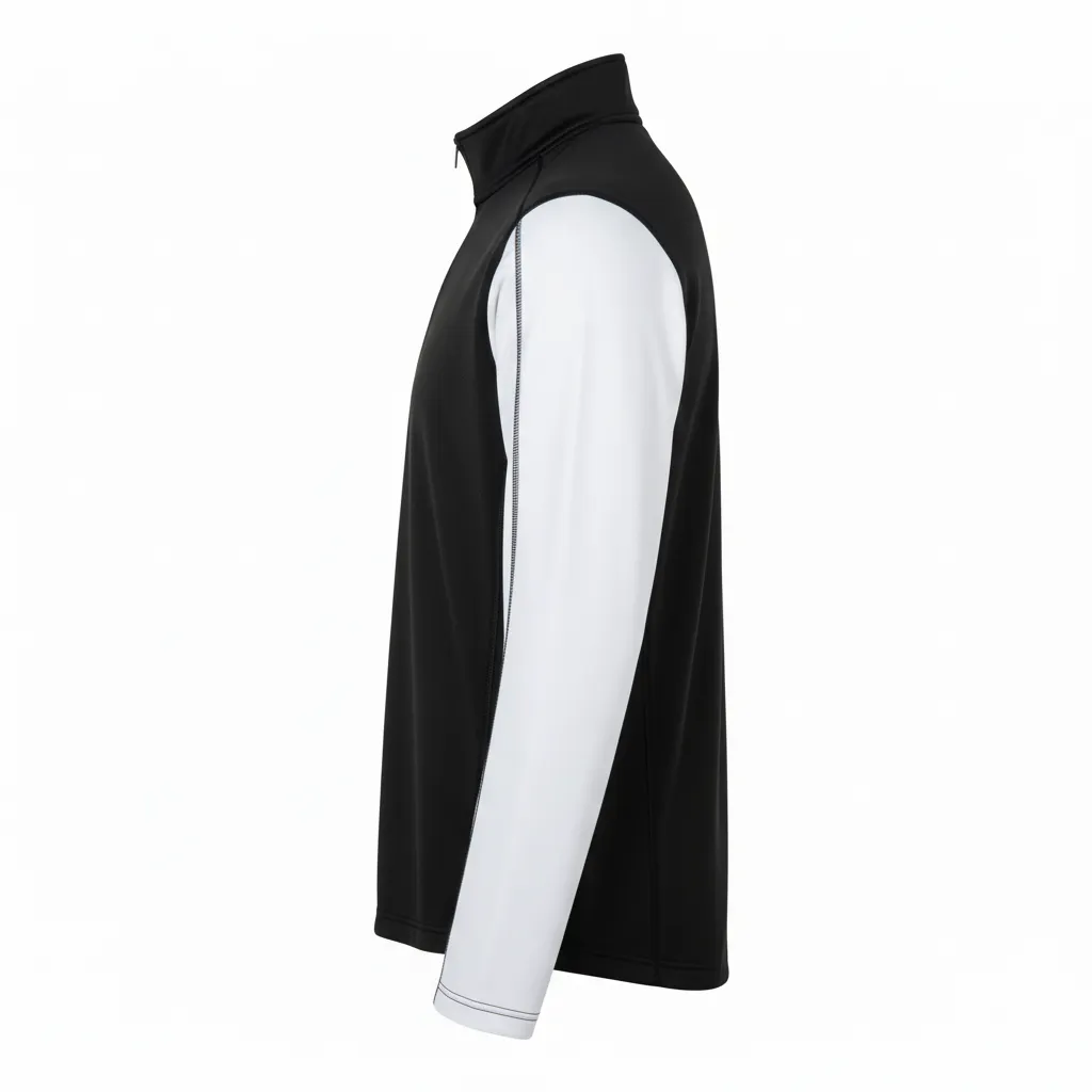 Custom Volleyball Quarter Zip Pullover - Black, White - Quarter Zip Pullover Half And Half - Side View - HAMCO Sports Inc.