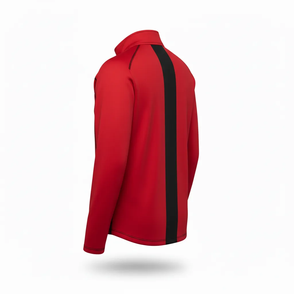 Custom Volleyball Quarter Zip Pullover - Red, Black - Quarter Zip Pullover Cardinal Slash Design - Back View - HAMCO Sports Inc.