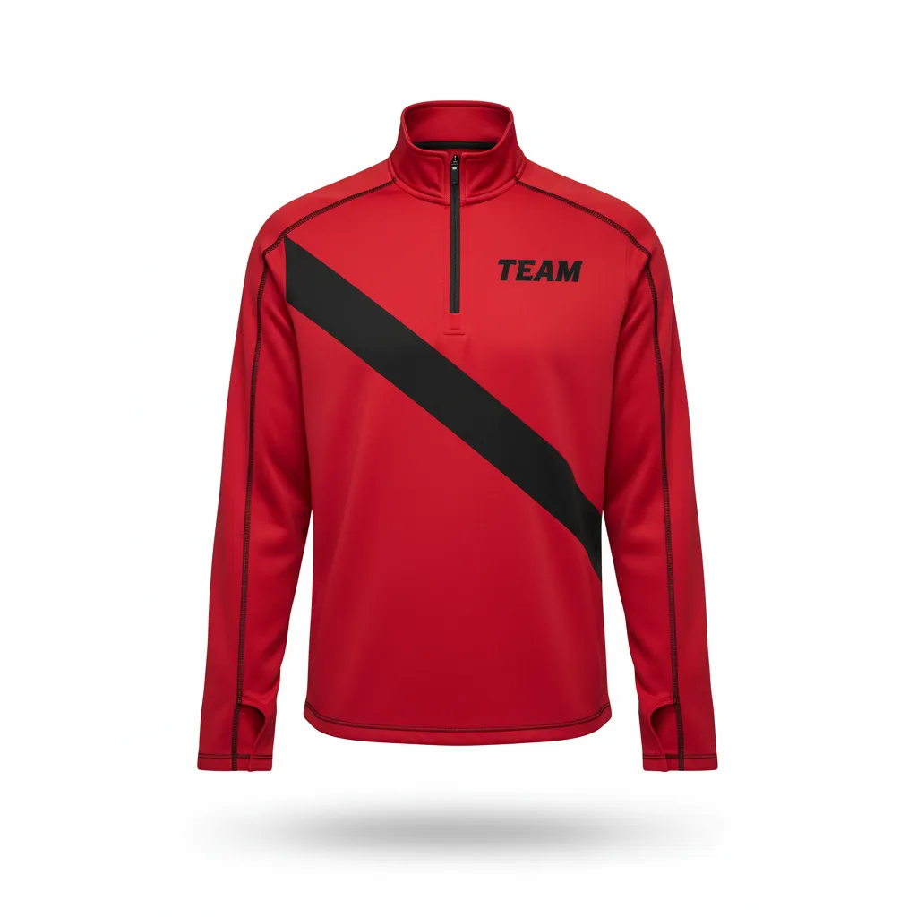 Custom Volleyball Quarter Zip Pullover - Red, Black - Quarter Zip Pullover Cardinal Slash Design - Front View - HAMCO Sports Inc.