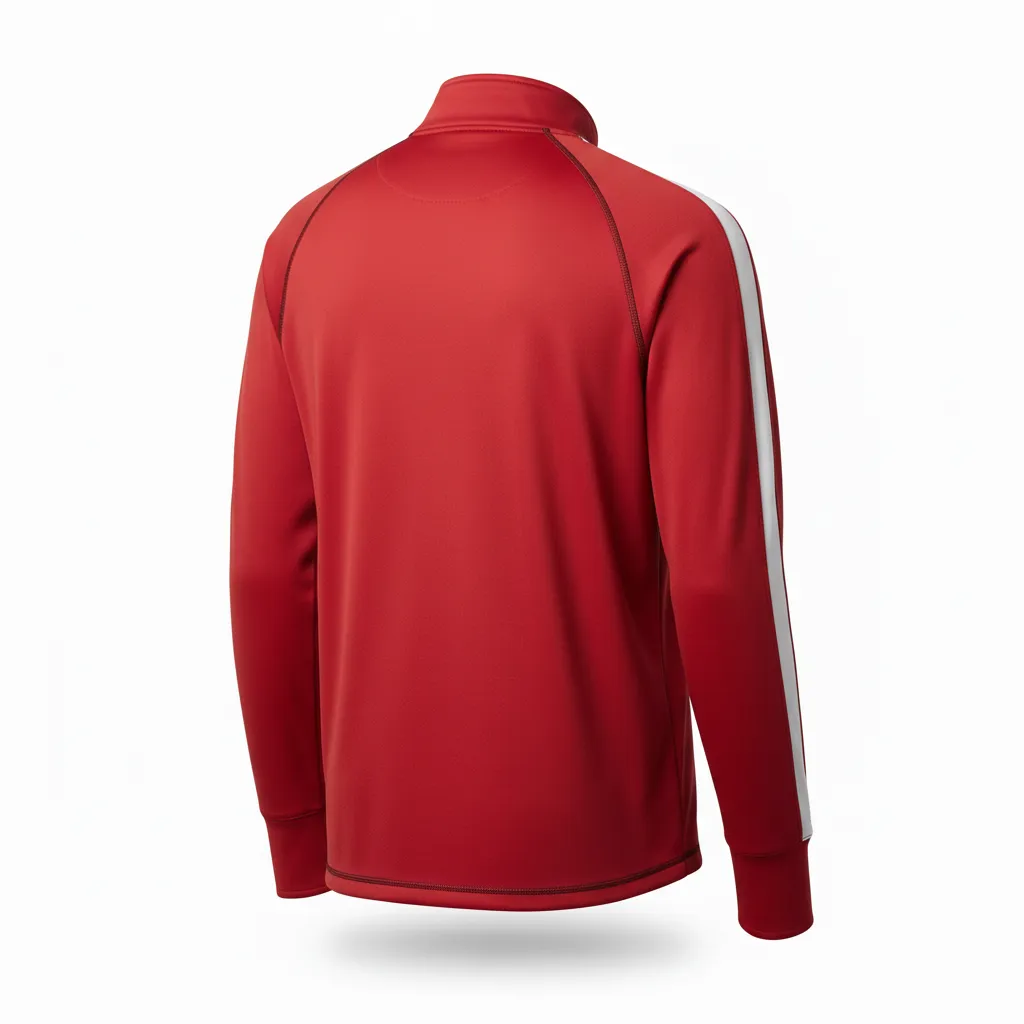 Custom Volleyball Quarter Zip Pullover - Red, White - Quarter Zip Pullover Cardinal Minimalist Accent - Back View - HAMCO Sports Inc.