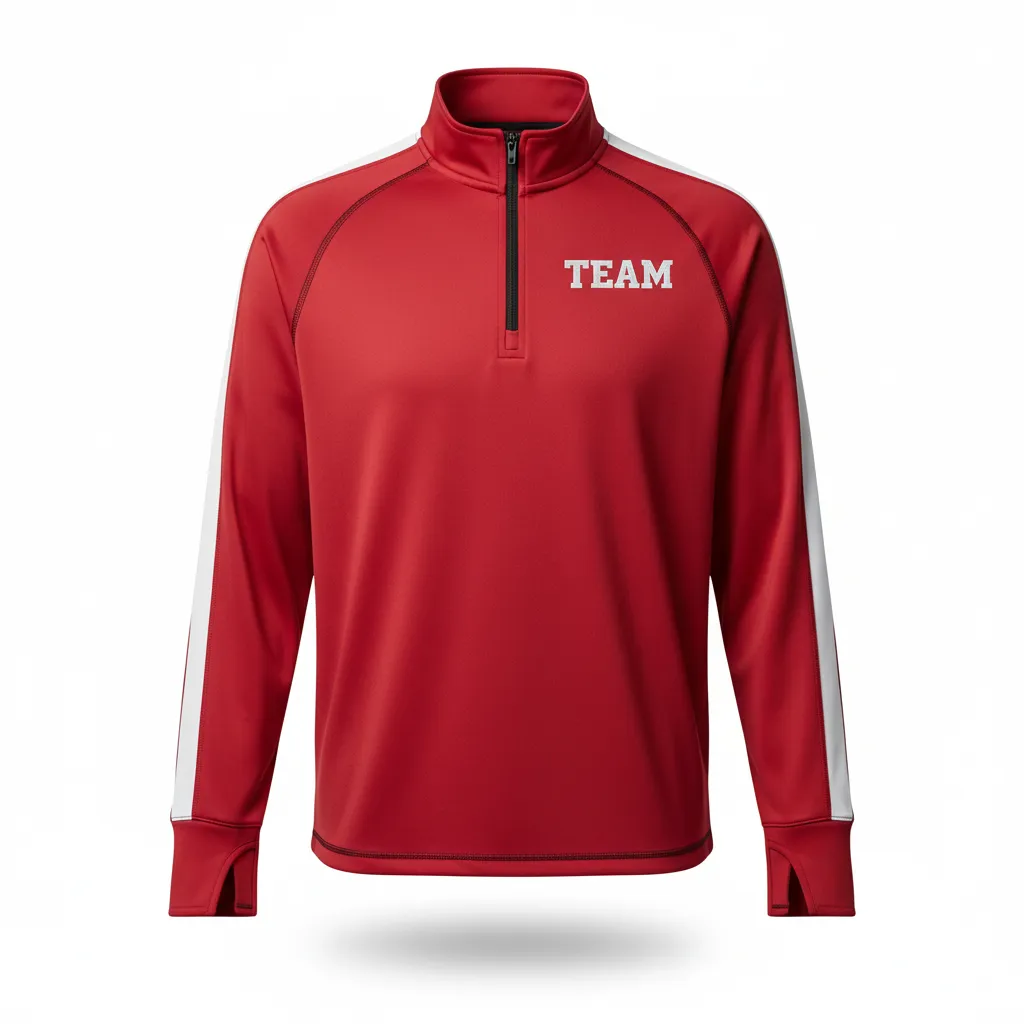 Custom Volleyball Quarter Zip Pullover - Red, White - Quarter Zip Pullover Cardinal Minimalist Accent - Front View - HAMCO Sports Inc.
