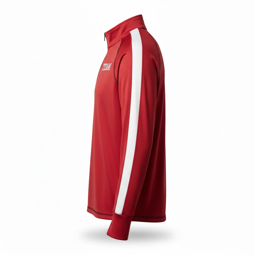 Custom Volleyball Quarter Zip Pullover - Red, White - Quarter Zip Pullover Cardinal Minimalist Accent - Side View - HAMCO Sports Inc.