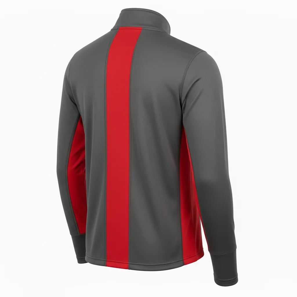 Custom Volleyball Quarter Zip Pullover - Grey, Red - Quarter Zip Pullover Charcoal Athletic Side Stripe - Back View - HAMCO Sports Inc.