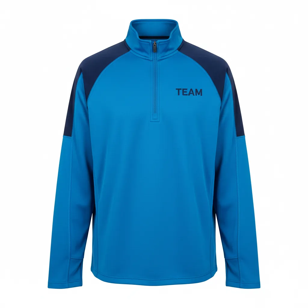 Custom Volleyball Quarter Zip Pullover - Blue, Navy - Quarter Zip Pullover Columbia Color Block - Front View - HAMCO Sports Inc.