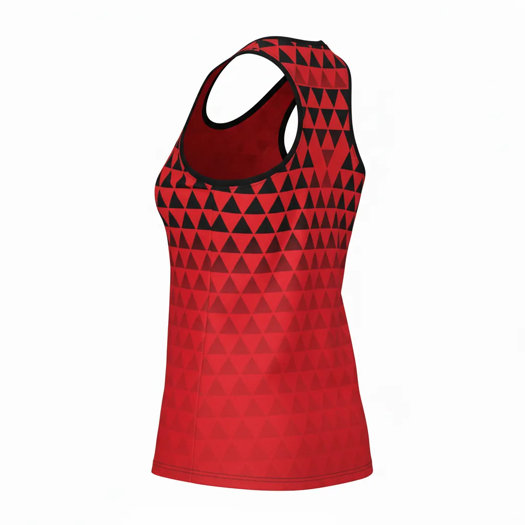 Custom Volleyball Racerback Tanktop Jersey - Red, Black - Racerback Jersey Athletic Geometric Triangles - Back View - HAMCO Sports Inc.