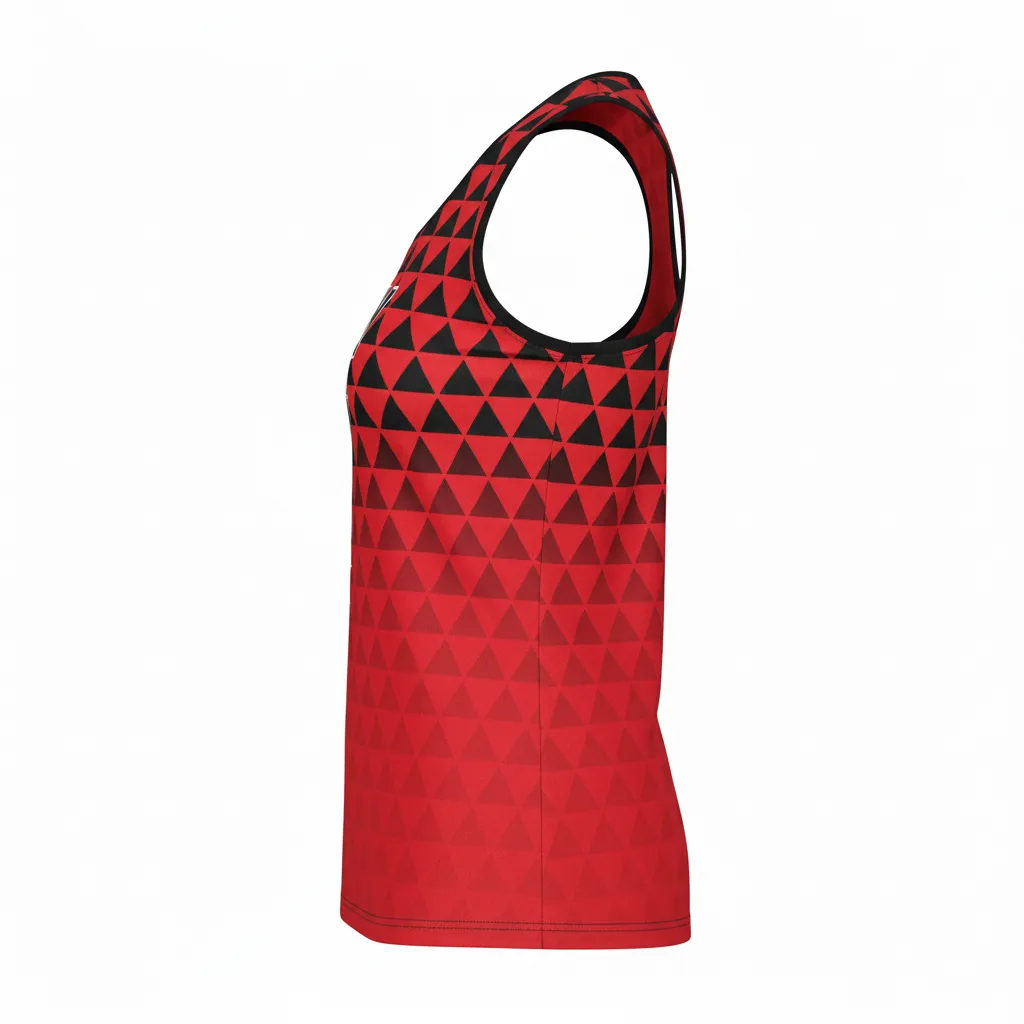 Custom Volleyball Racerback Tanktop Jersey - Red, Black - Racerback Jersey Athletic Geometric Triangles - Side View - HAMCO Sports Inc.