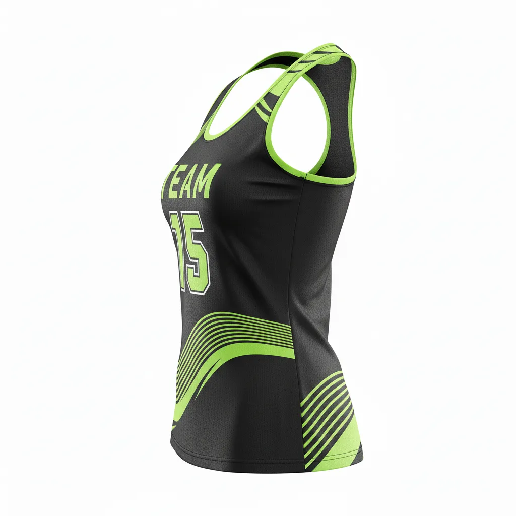 Custom Volleyball Racerback Tanktop Jersey - Black, Green - Racerback Jersey Neon Wave Pattern - Side View - HAMCO Sports Inc.