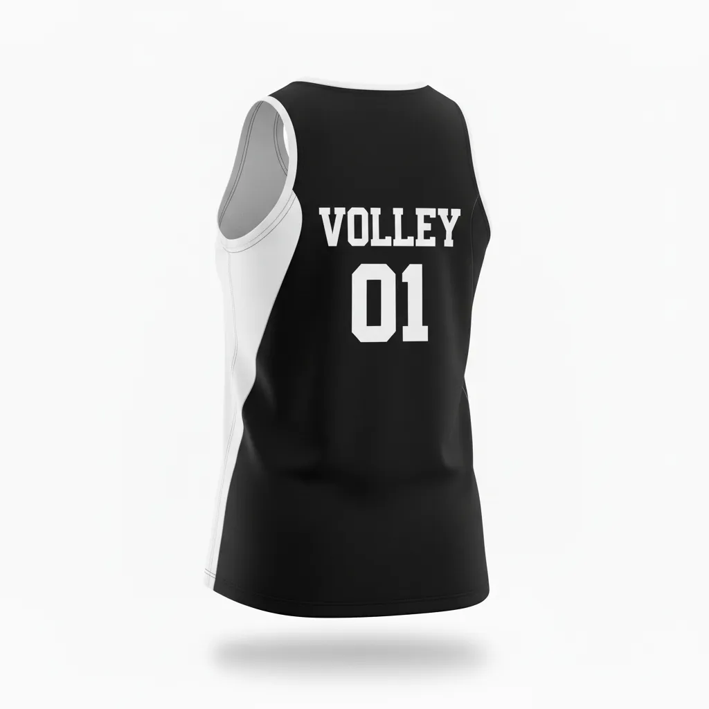 Custom Volleyball Racerback Tanktop Jersey - Black, White - Racerback Jersey Half And Half - Back View - HAMCO Sports Inc.