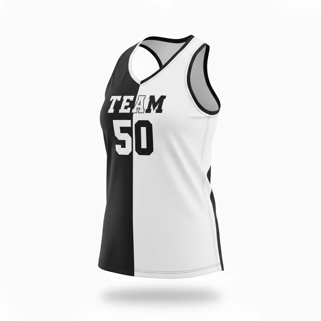 Custom Volleyball Racerback Tanktop Jersey - Black, White - Racerback Jersey Half And Half - Front View - HAMCO Sports Inc.