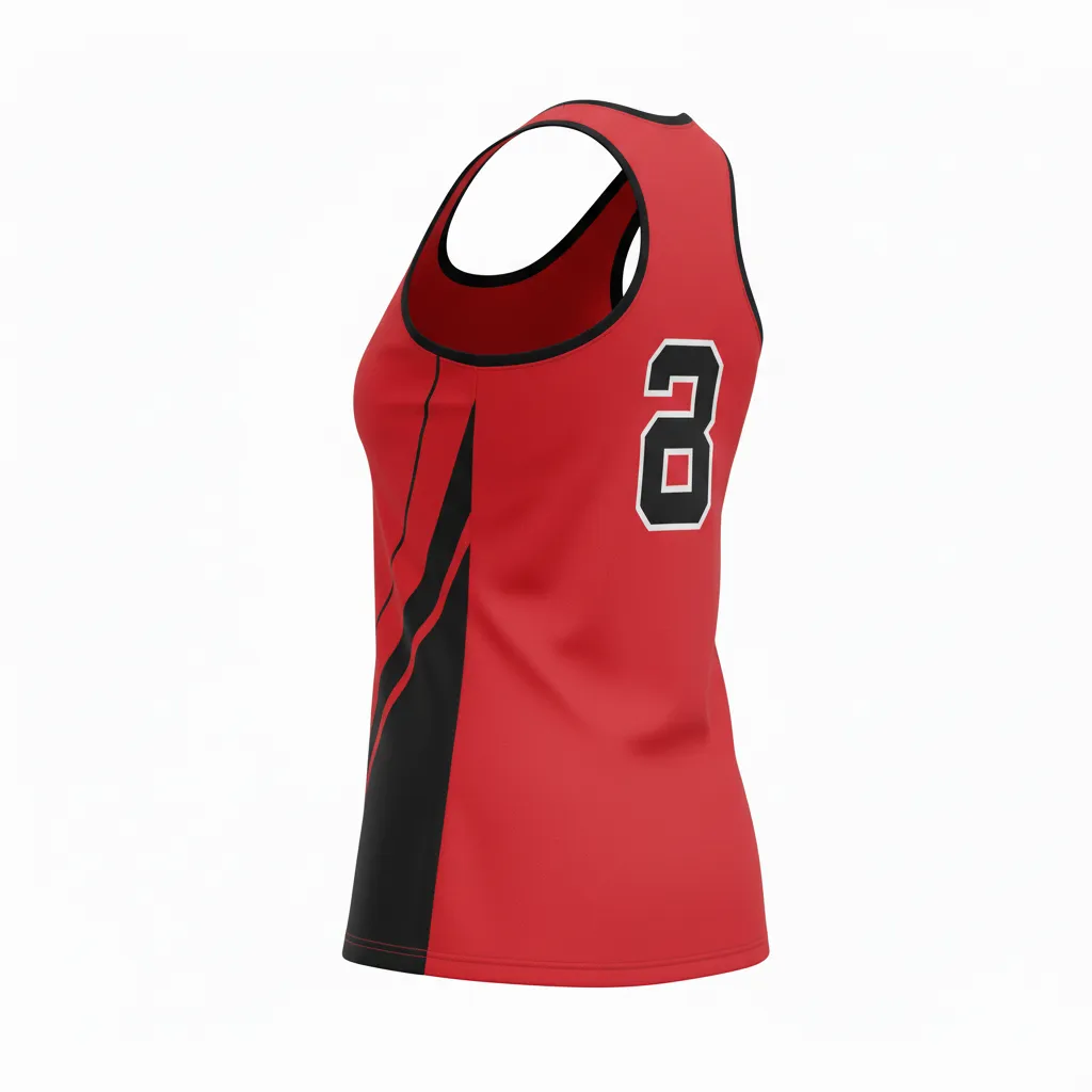 Custom Volleyball Racerback Tanktop Jersey - Red, Black - Racerback Jersey Cardinal Slash Design - Back View - HAMCO Sports Inc.
