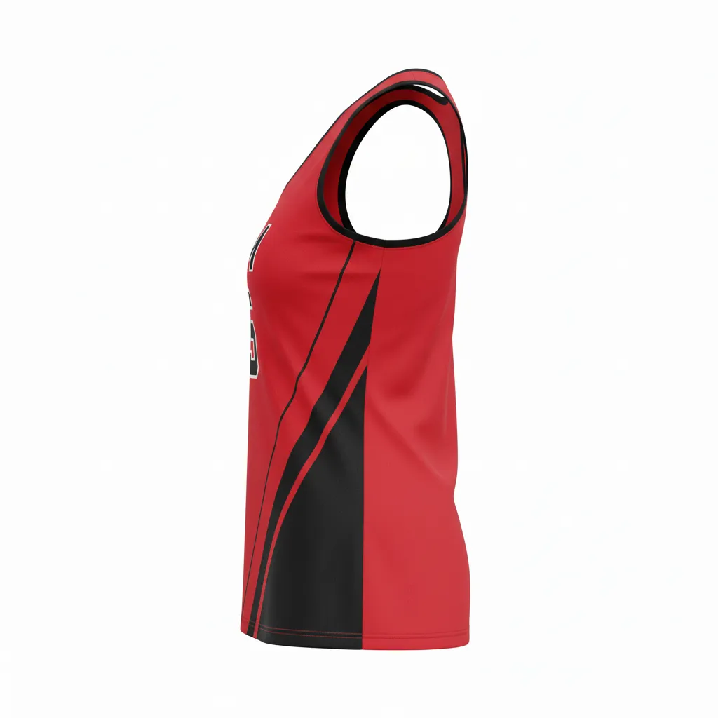 Custom Volleyball Racerback Tanktop Jersey - Red, Black - Racerback Jersey Cardinal Slash Design - Side View - HAMCO Sports Inc.