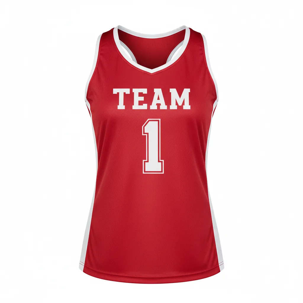 Custom Volleyball Racerback Tanktop Jersey - Red, White - Racerback Jersey Cardinal Minimalist Accent - Front View - HAMCO Sports Inc.