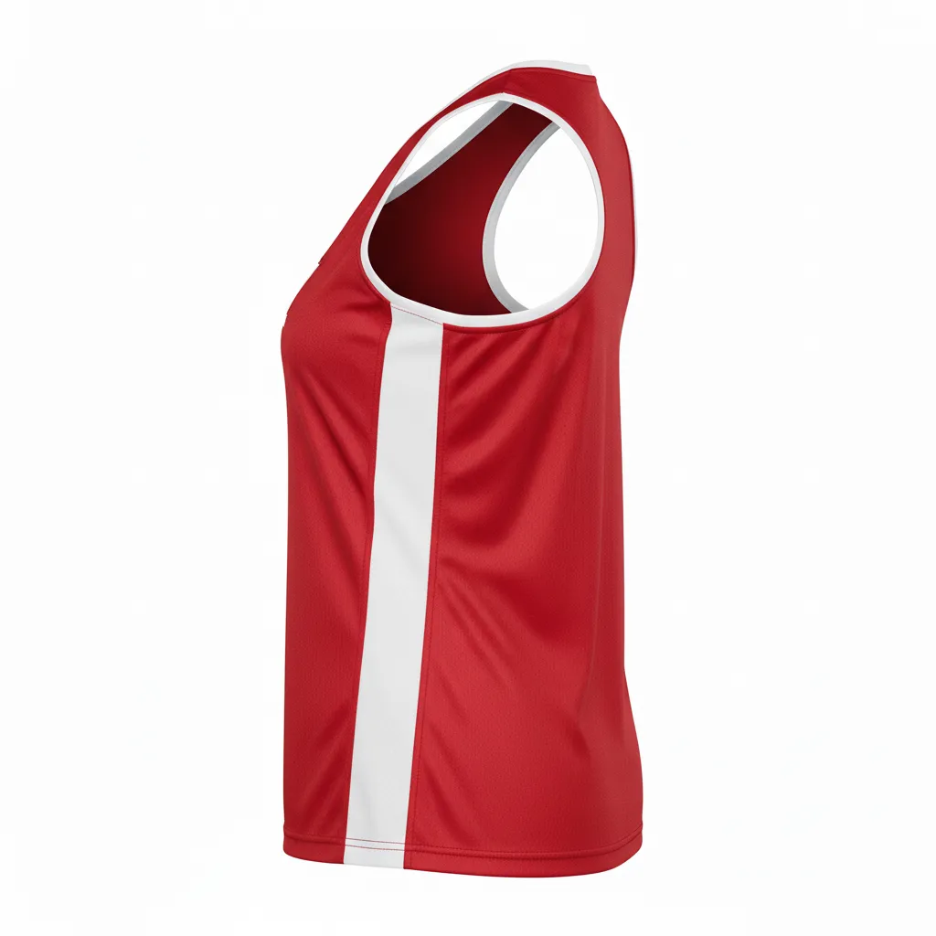 Custom Volleyball Racerback Tanktop Jersey - Red, White - Racerback Jersey Cardinal Minimalist Accent - Side View - HAMCO Sports Inc.