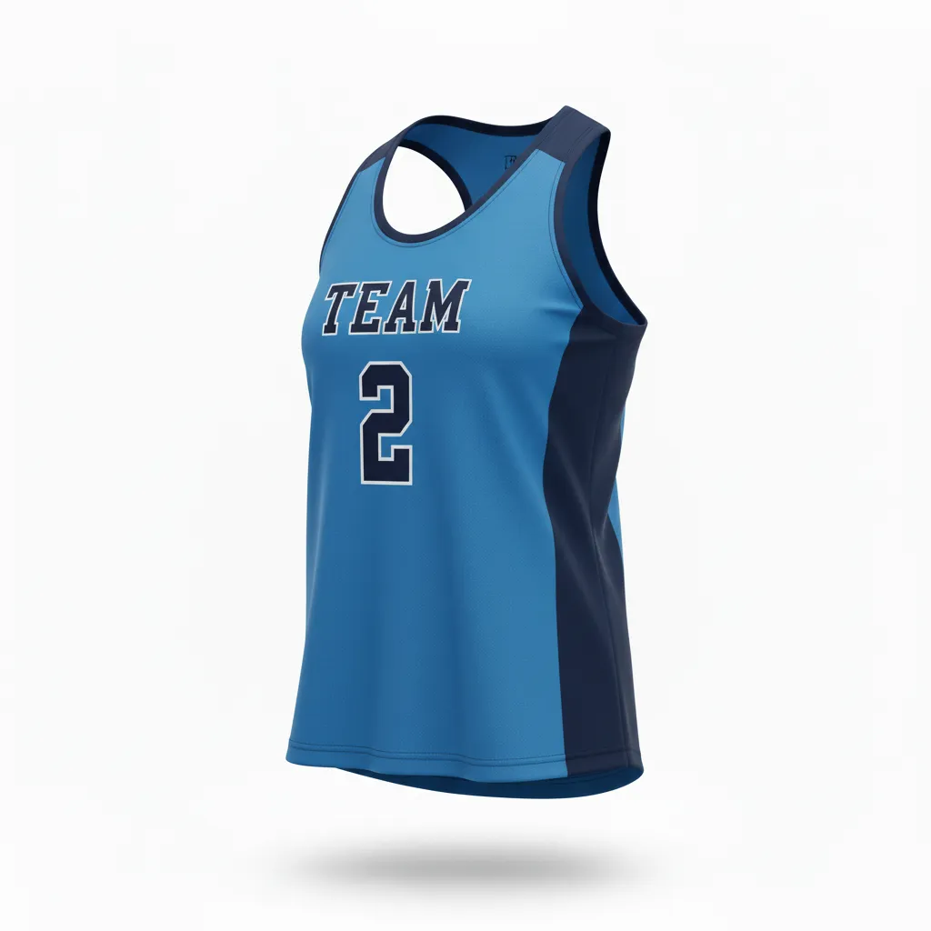 Custom Volleyball Racerback Tanktop Jersey - Blue, Navy - Racerback Jersey Columbia Color Block - Front View - HAMCO Sports Inc.