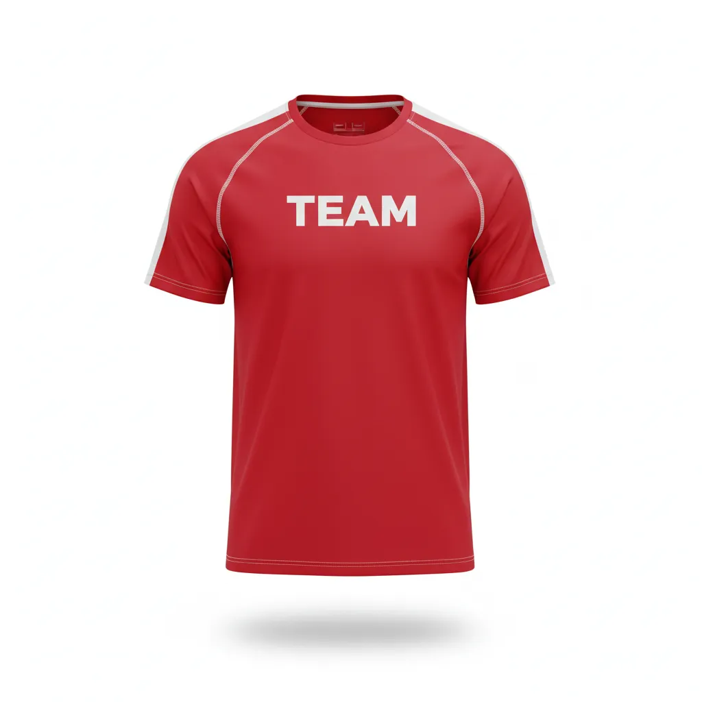 Custom Volleyball Short Sleeve T Shirt - Red, White - Short Sleeve Training Tee Athletic Racing Stripe - Front View - HAMCO Sports Inc.