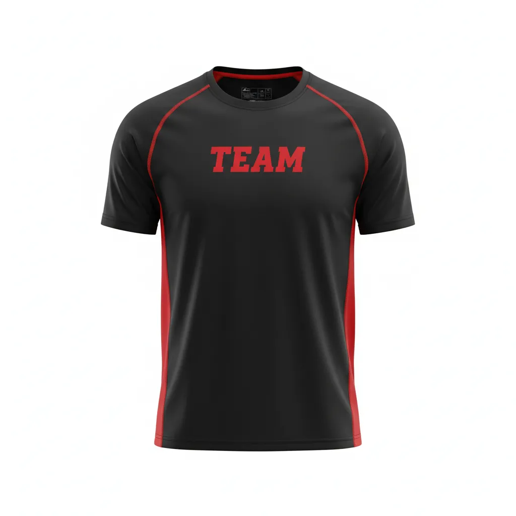 Custom Volleyball Short Sleeve T Shirt - Black, Red - Short Sleeve Training Tee Athletic Edge Design - Front View - HAMCO Sports Inc.