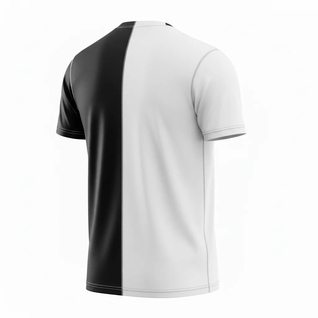 Custom Volleyball Short Sleeve T Shirt - Black, White - Short Sleeve Training Tee Half And Half - Back View - HAMCO Sports Inc.