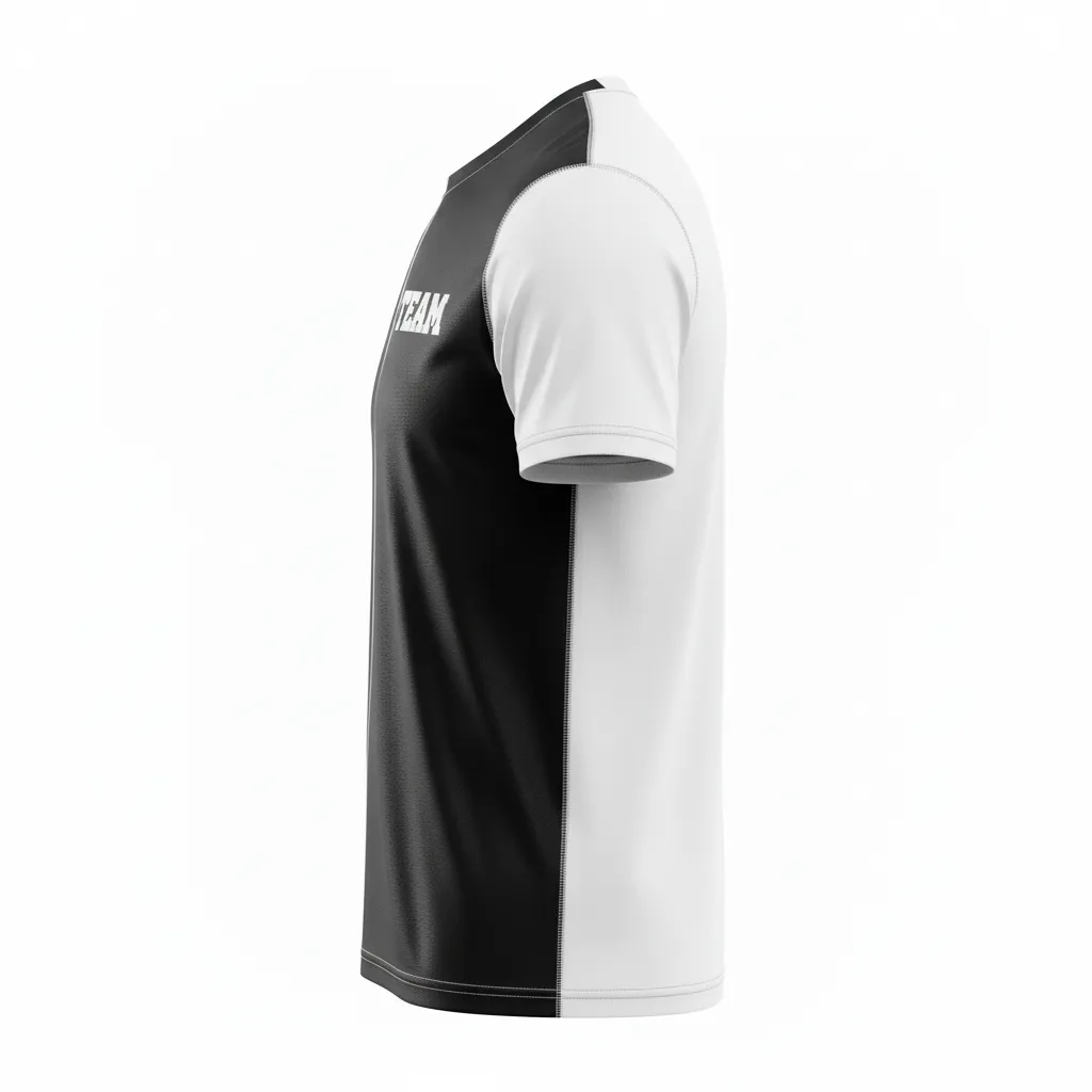 Custom Volleyball Short Sleeve T Shirt - Black, White - Short Sleeve Training Tee Half And Half - Side View - HAMCO Sports Inc.