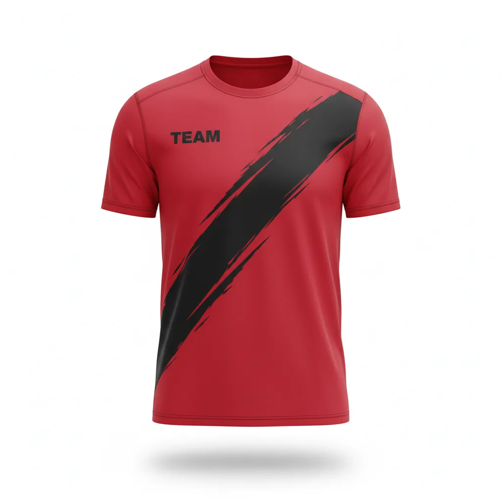 Custom Volleyball Short Sleeve T Shirt - Red, Black - Short Sleeve Training Tee Cardinal Slash Design - Front View - HAMCO Sports Inc.