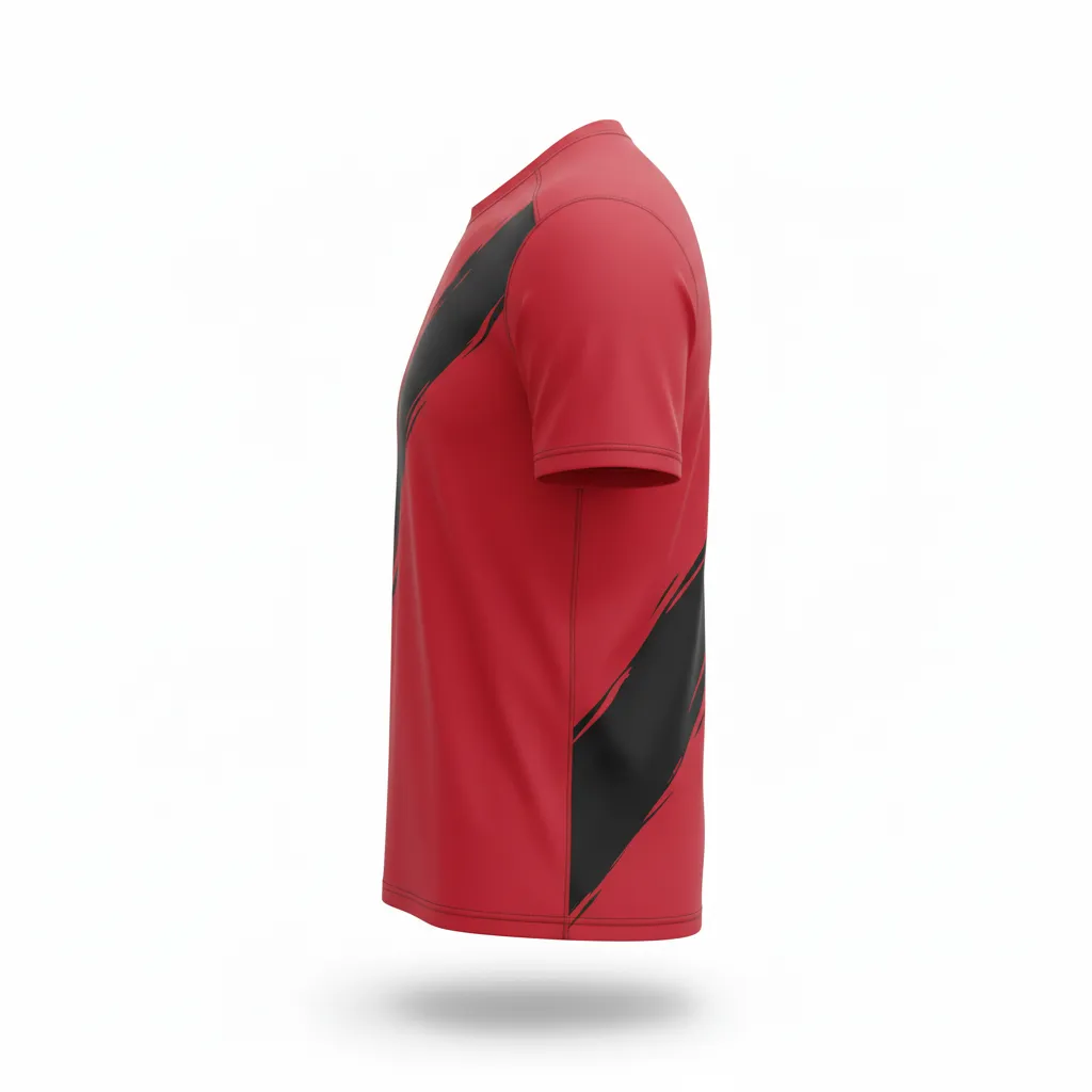 Custom Volleyball Short Sleeve T Shirt - Red, Black - Short Sleeve Training Tee Cardinal Slash Design - Side View - HAMCO Sports Inc.