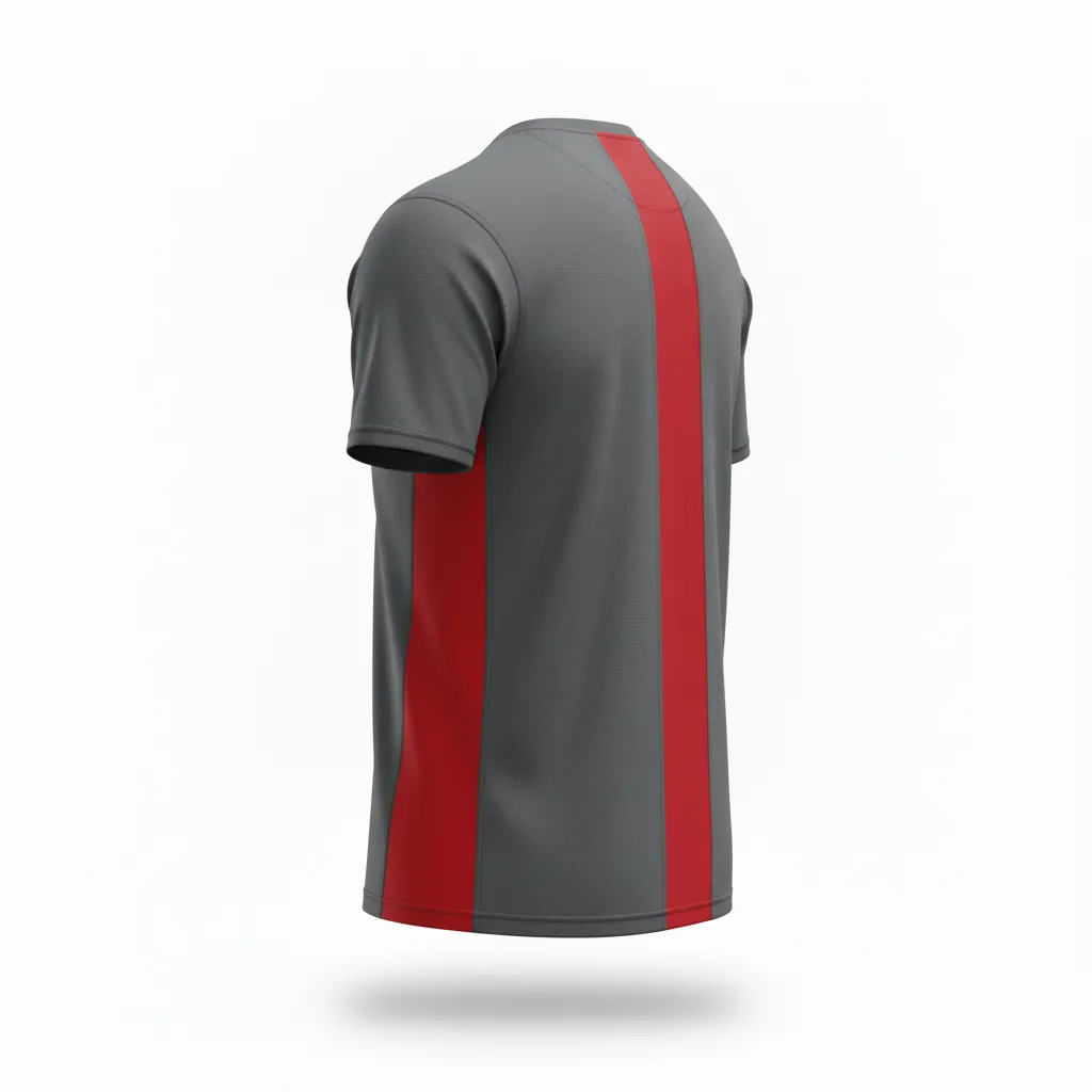 Custom Volleyball Short Sleeve T Shirt - Grey, Red - Short Sleeve Training Tee Charcoal Athletic Side Stripe - Back View - HAMCO Sports Inc.