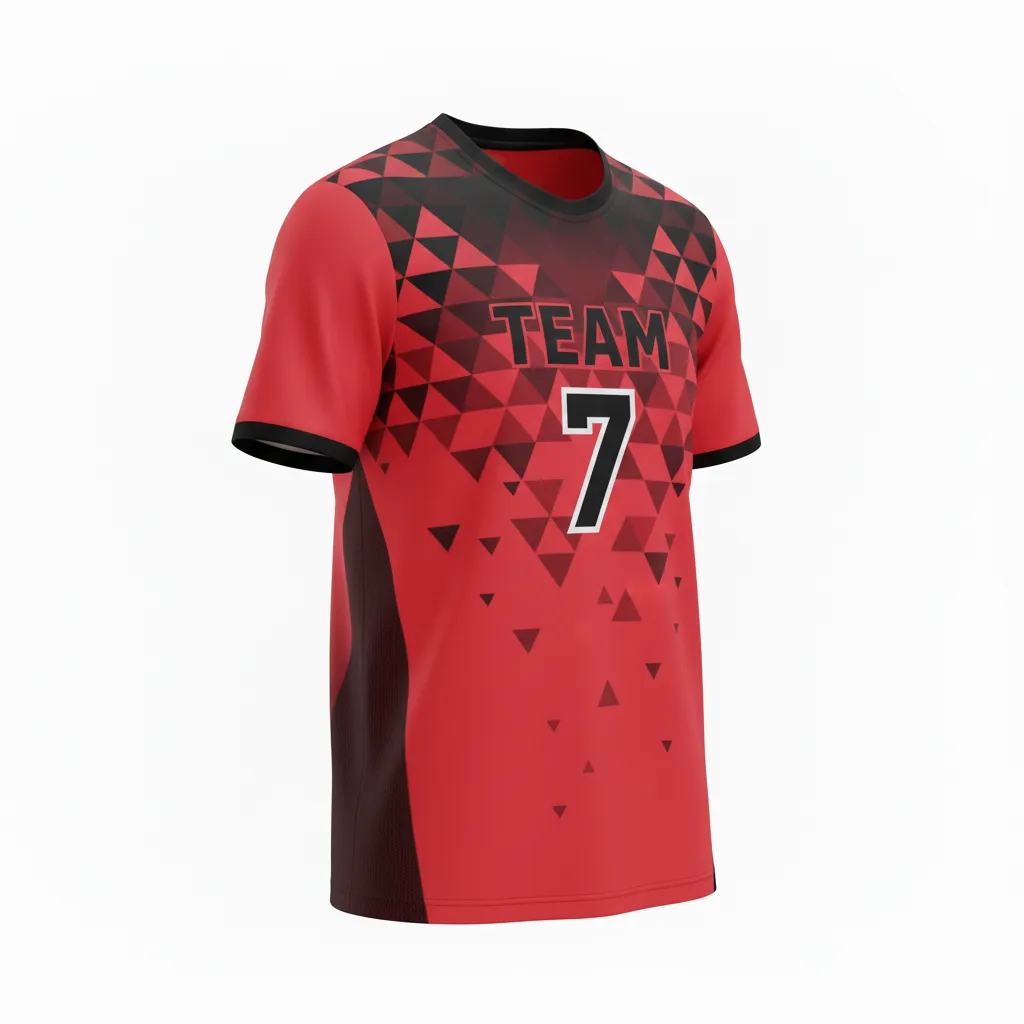 Custom Volleyball Short Sleeve Volleyball Jersey - Red, Black - Short Sleeve Jersey Athletic Geometric Triangles - Front View - HAMCO Sports Inc.