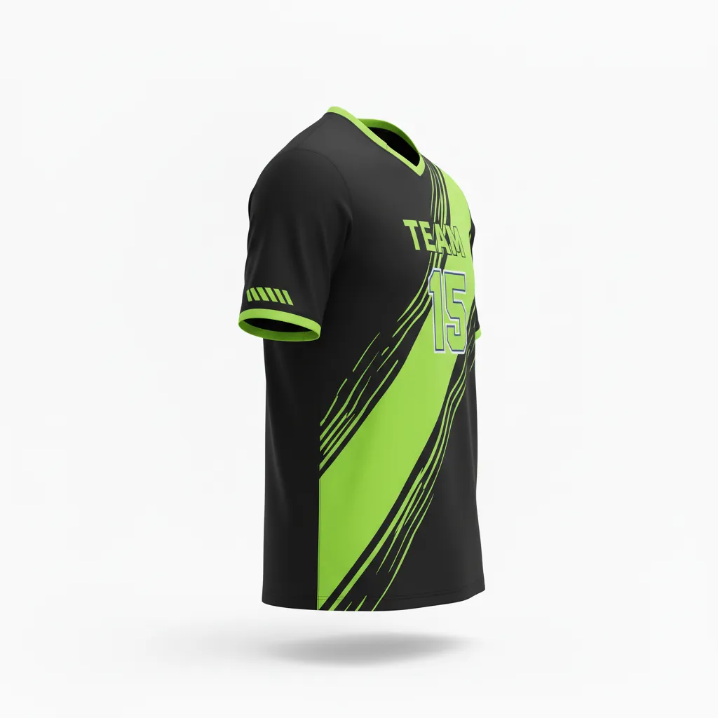 Custom Volleyball Short Sleeve Volleyball Jersey - Black, Green - Short Sleeve Jersey Neon Wave Pattern - Side View - HAMCO Sports Inc.