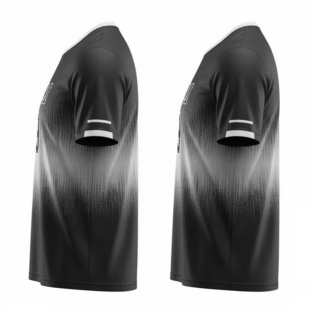 Custom Volleyball Short Sleeve Volleyball Jersey - Black, Silver - Short Sleeve Jersey Metallic Fade - Side View - HAMCO Sports Inc.