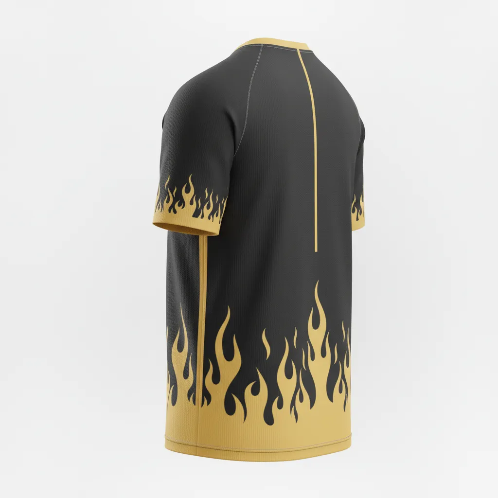 Custom Volleyball Short Sleeve Volleyball Jersey - Black, Gold - Short Sleeve Jersey Vegas Flame Design - Back View - HAMCO Sports Inc.