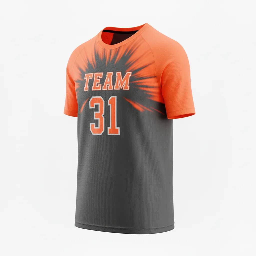 Custom Volleyball Short Sleeve Volleyball Jersey - Grey, Orange - Short Sleeve Jersey Charcoal Neon Burst - Front View - HAMCO Sports Inc.