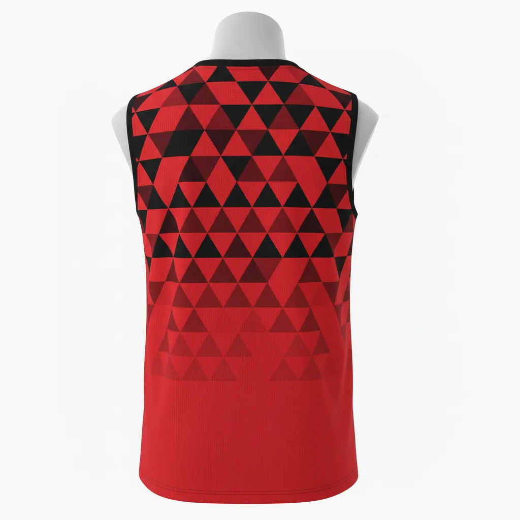 Custom Volleyball Sleeveless Jersey - Red, Black - Sleeveless Jersey Athletic Geometric Triangles - Back View - HAMCO Sports Inc.