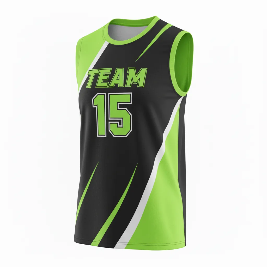 Custom Volleyball Sleeveless Jersey - Black, Green - Sleeveless Jersey Neon Wave Pattern - Front View - HAMCO Sports Inc.