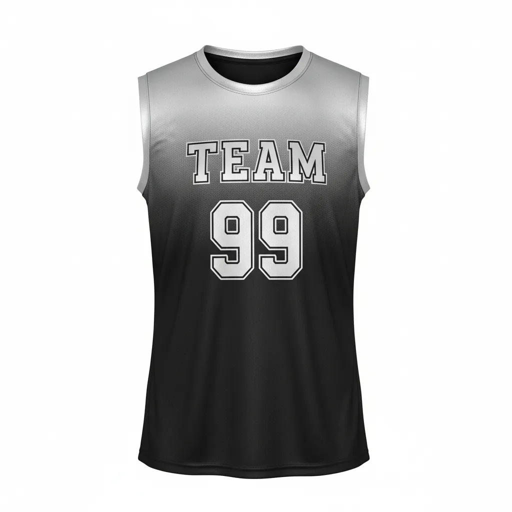 Custom Volleyball Sleeveless Jersey - Black, Silver - Sleeveless Jersey Metallic Fade - Front View - HAMCO Sports Inc.