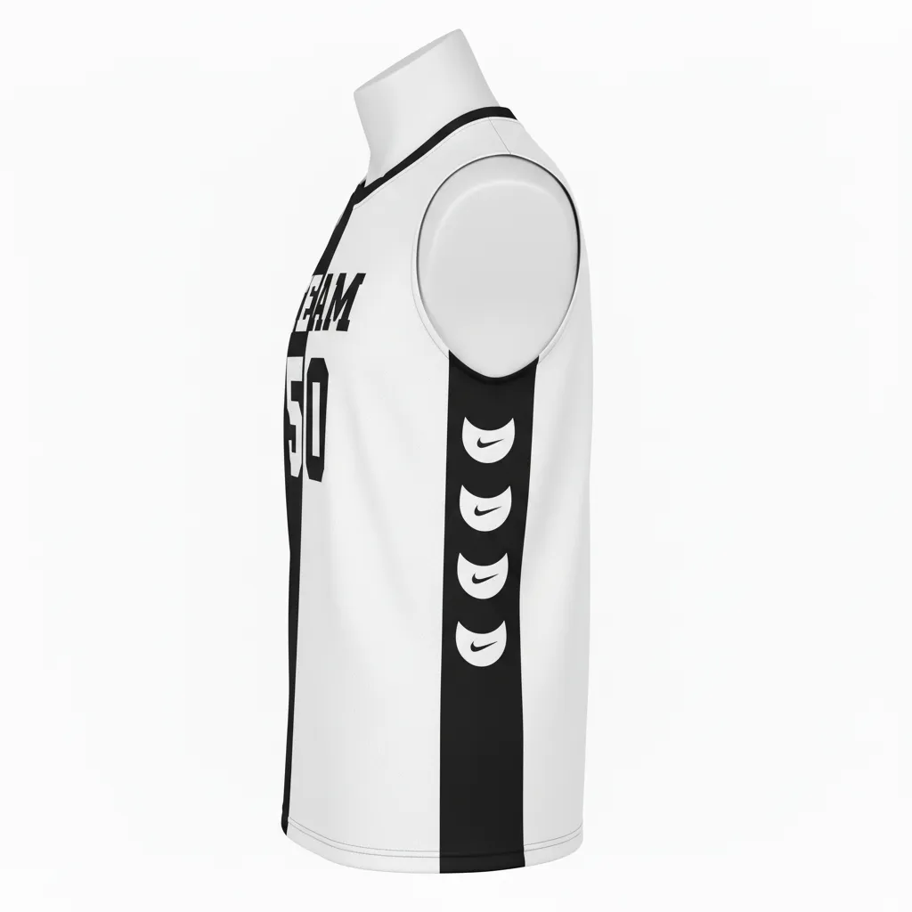 Custom Volleyball Sleeveless Jersey - Black, White - Sleeveless Jersey Half And Half - Side View - HAMCO Sports Inc.