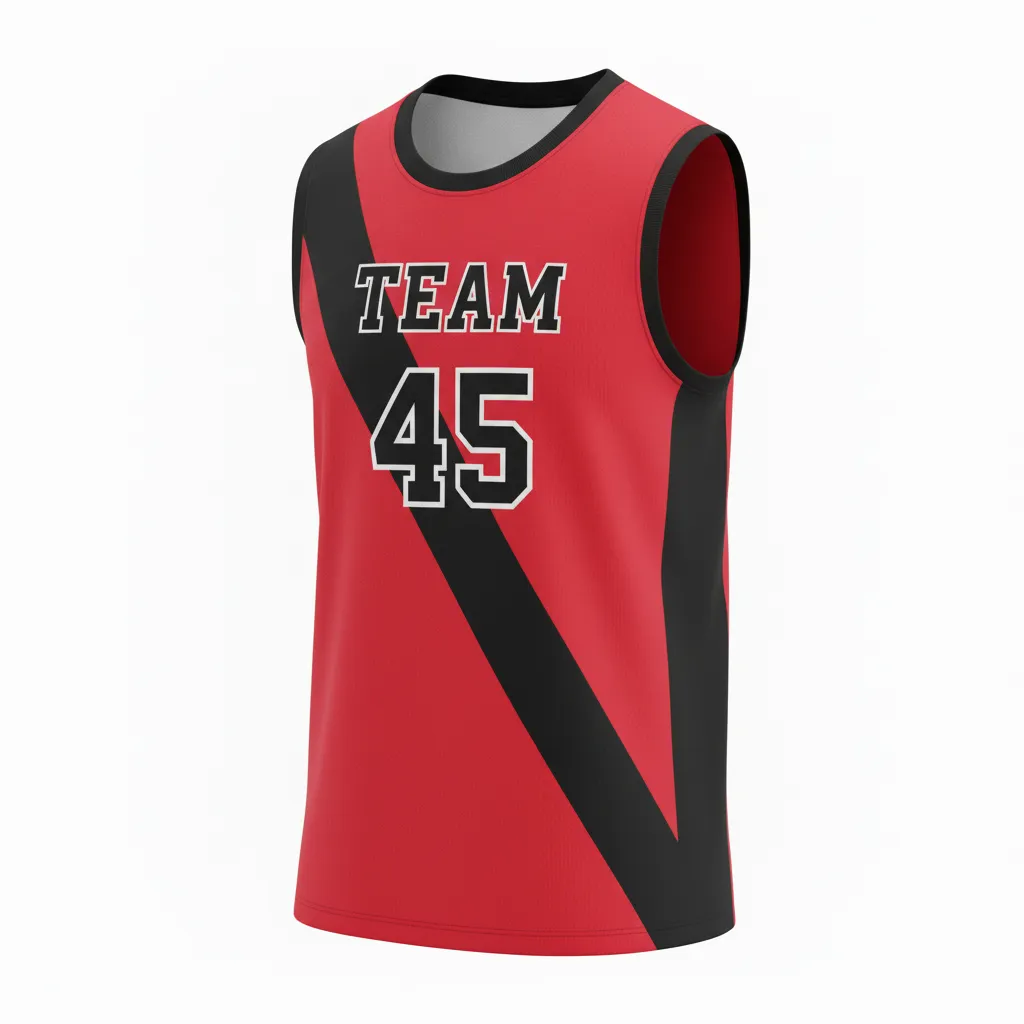 Custom Volleyball Sleeveless Jersey - Red, Black - Sleeveless Jersey Cardinal Slash Design - Front View - HAMCO Sports Inc.