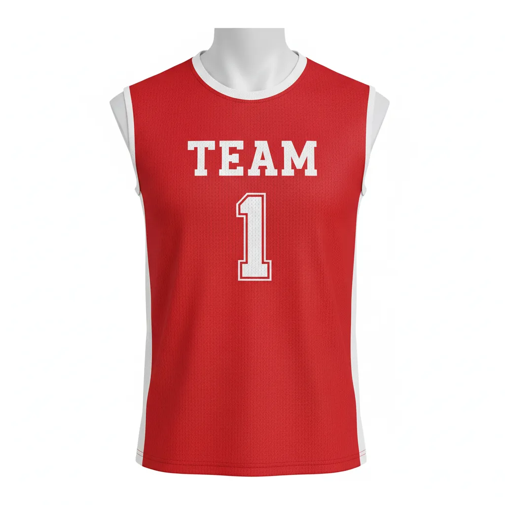Custom Volleyball Sleeveless Jersey - Red, White - Sleeveless Jersey Cardinal Minimalist Accent - Front View - HAMCO Sports Inc.