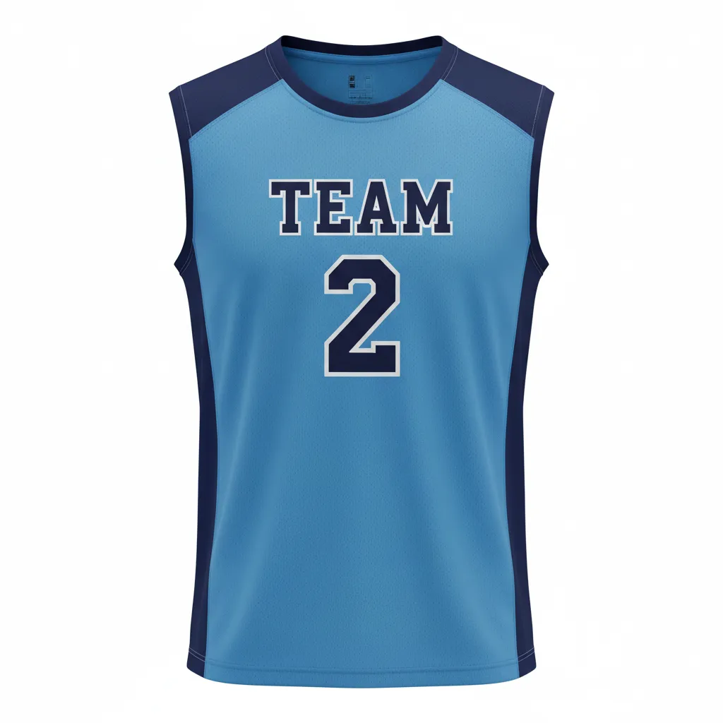 Custom Volleyball Sleeveless Jersey - Blue, Navy - Sleeveless Jersey Columbia Color Block - Front View - HAMCO Sports Inc.