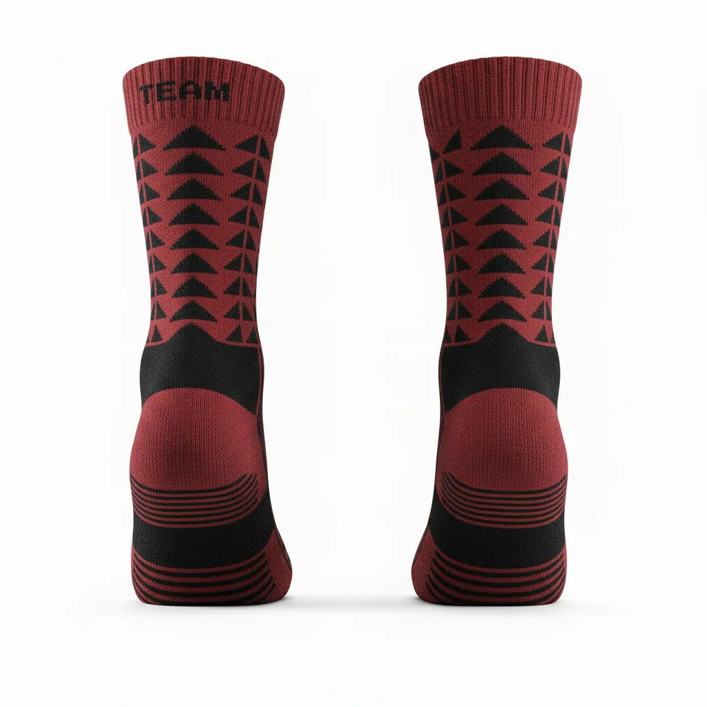 Custom Volleyball Socks - Red, Black - Crew Socks Athletic Geometric Triangles - Back View - HAMCO Sports Inc.