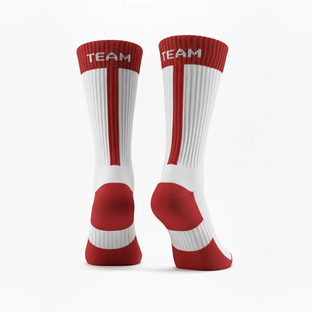 Custom Volleyball Socks - Red, White - Crew Socks Athletic Racing Stripe - Back View - HAMCO Sports Inc.