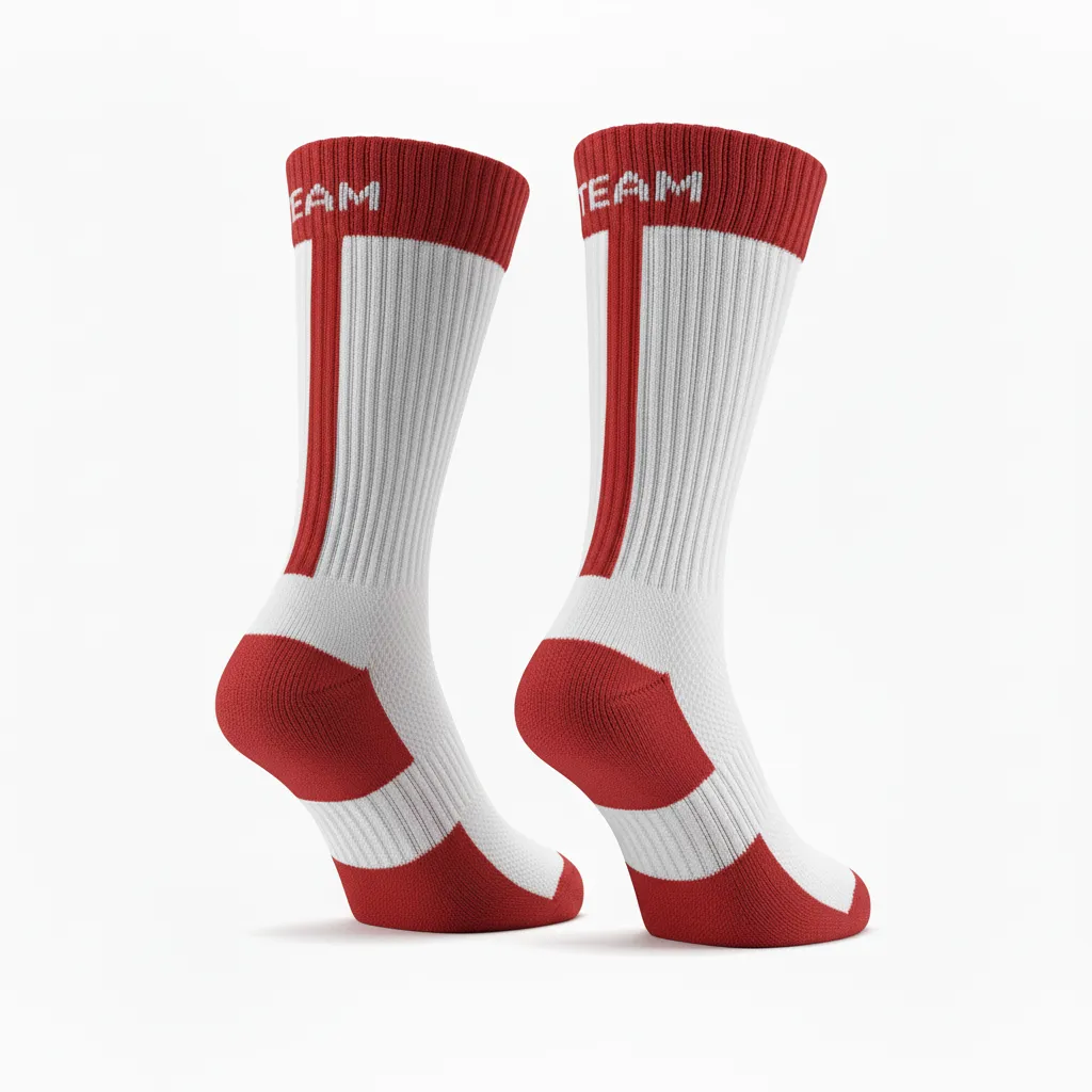 Custom Volleyball Socks - Red, White - Crew Socks Athletic Racing Stripe - Front View - HAMCO Sports Inc.