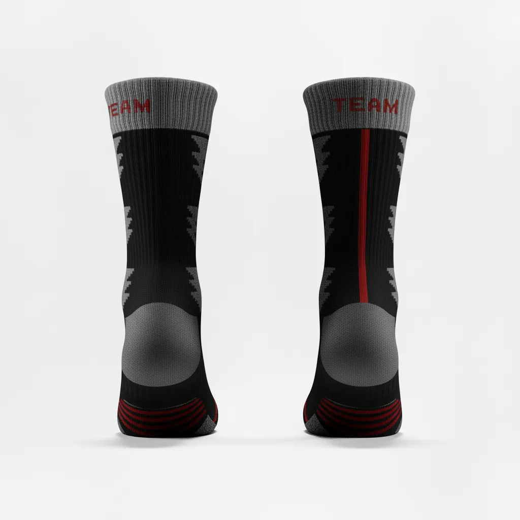 Custom Volleyball Socks - Black, Red - Crew Socks Athletic Edge Design - Back View - HAMCO Sports Inc.
