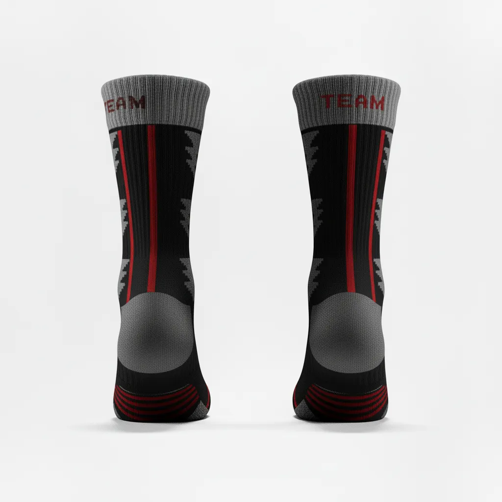 Custom Volleyball Socks - Black, Red - Crew Socks Athletic Edge Design - Side View - HAMCO Sports Inc.