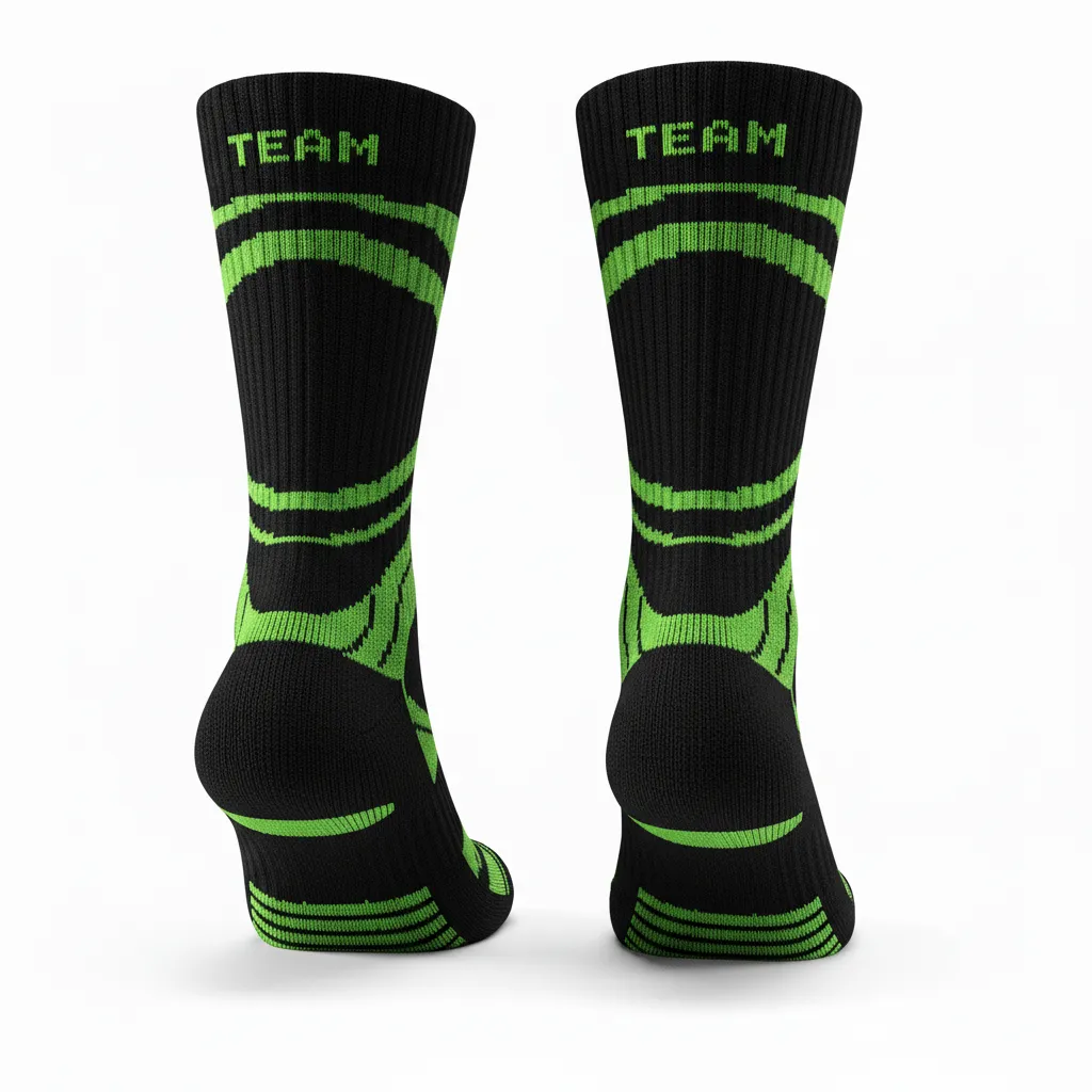 Custom Volleyball Socks - Black, Green - Crew Socks Neon Wave Pattern - Back View - HAMCO Sports Inc.