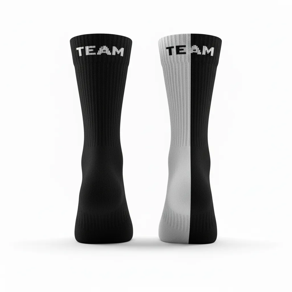 Custom Volleyball Socks - Black, White - Crew Socks Half And Half - Back View - HAMCO Sports Inc.