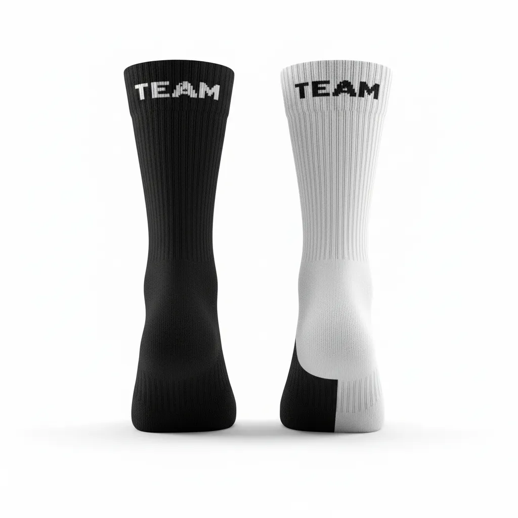 Custom Volleyball Socks - Black, White - Crew Socks Half And Half - Side View - HAMCO Sports Inc.
