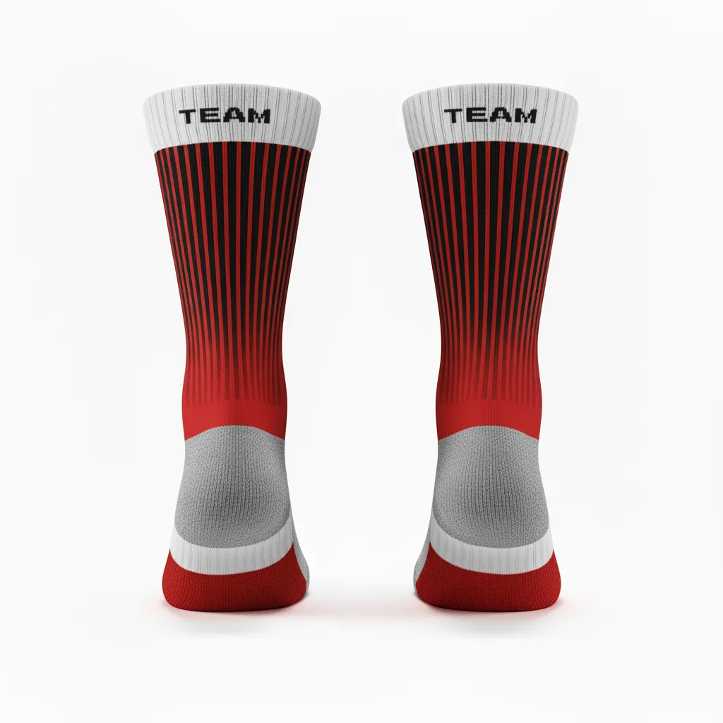 Custom Volleyball Socks - Red, Black - Crew Socks Cardinal Slash Design - Back View - HAMCO Sports Inc.