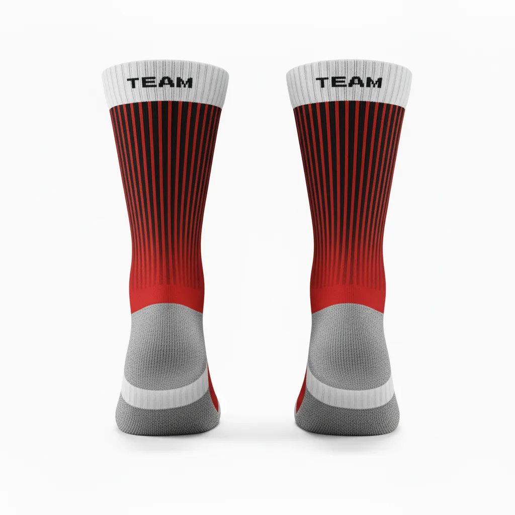 Custom Volleyball Socks - Red, Black - Crew Socks Cardinal Slash Design - Side View - HAMCO Sports Inc.